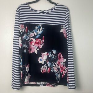 Floral Striped Plus Size Women's Top